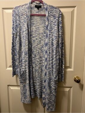 Lane Bryant Blue & White Marled Open Front Knit Cardigan. Plus Size 14/16